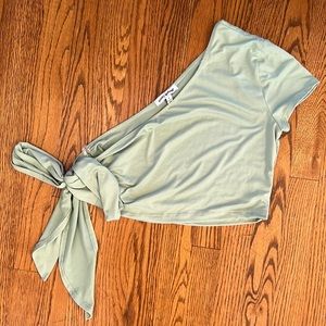 Mint green one shoulder short sleeve crop top
